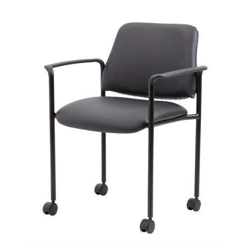 Boss Office Square Back Diamond Stacking Chair with Arm In Black Caressoft