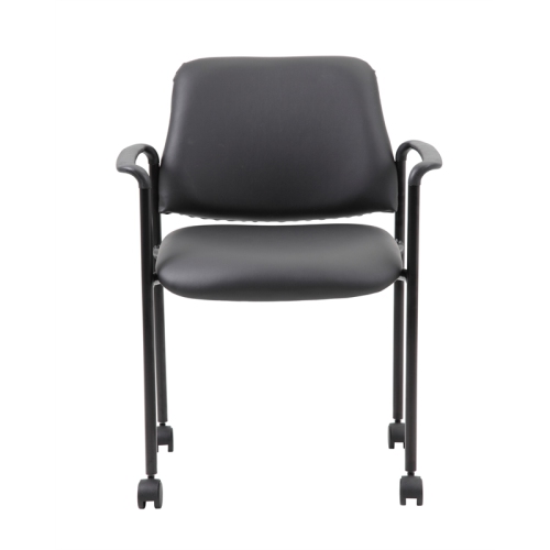 Boss Office Square Back Diamond Stacking Chair with Arm In Black Caressoft