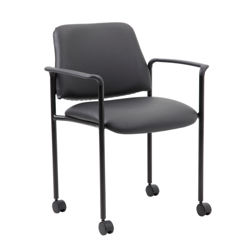 Boss Office Square Back Diamond Stacking Chair with Arm In Black Caressoft