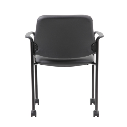 Boss Office Square Back Diamond Stacking Chair with Arm In Black Caressoft