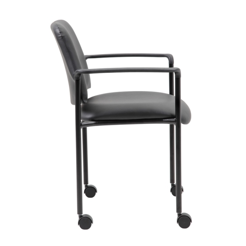 Boss Office Square Back Diamond Stacking Chair with Arm In Black Caressoft