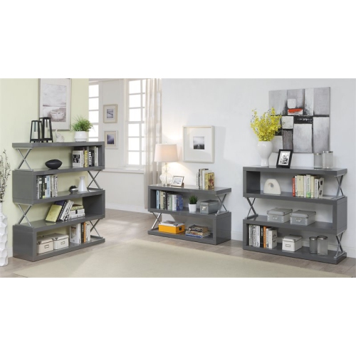 Furniture of America Sheena Contemporary Wood 5-Shelf Bookcase in Glossy Gray