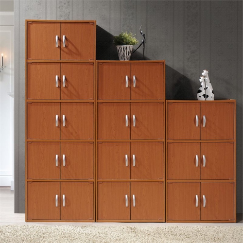 Pemberly Row 3 Shelf 6 Door Bookcase in Cherry