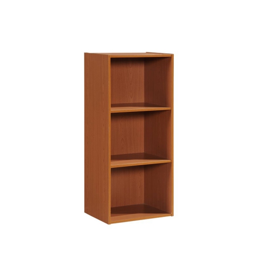 Pemberly Row Three Shelf Wooden Bookcase in Cherry Finish