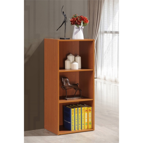 Pemberly Row Three Shelf Wooden Bookcase in Cherry Finish