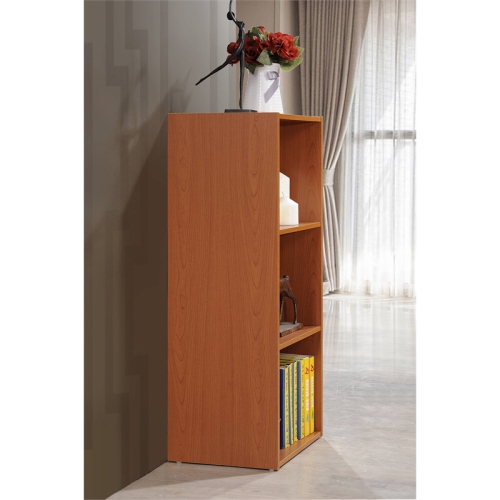 Pemberly Row Three Shelf Wooden Bookcase in Cherry Finish