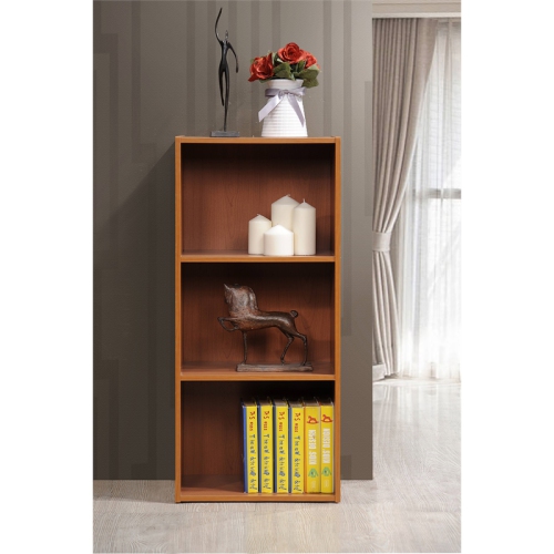 Pemberly Row Three Shelf Wooden Bookcase in Cherry Finish