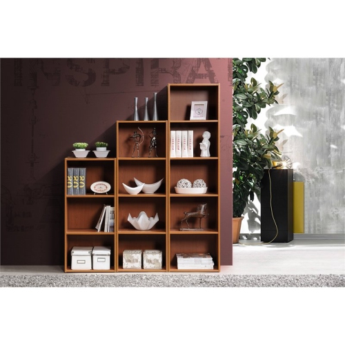Pemberly Row Three Shelf Wooden Bookcase in Cherry Finish