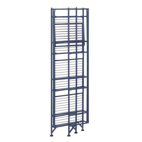 Pemberly Row Four-Tier Folding Shelf with Blue Metal Frame