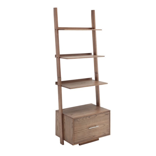 CONVENIENCE CONCEPTS  American Heritage Ladder Bookcase With Drawer In Caramel Driftwood Wood Finish