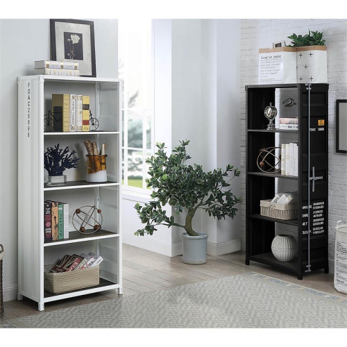 Furniture of America Mandom Modern Metal 4-Shelf Bookcase in Sand White