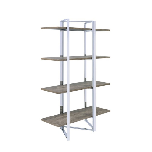 ACME Libby 4 Fixed Wooden Shelves Rectangular Bookshelf in Chrome Metal