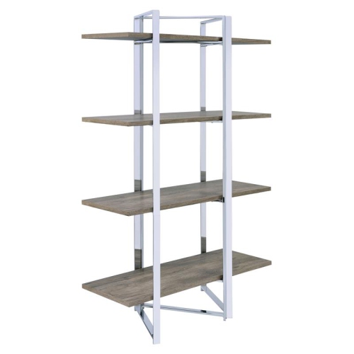 ACME Libby 4 Fixed Wooden Shelves Rectangular Bookshelf in Chrome Metal