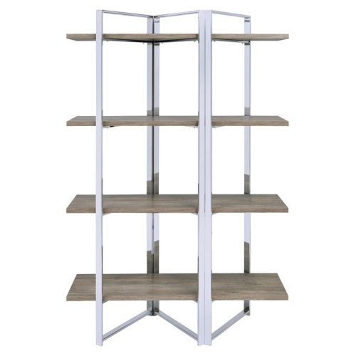 ACME Libby 4 Fixed Wooden Shelves Rectangular Bookshelf in Chrome Metal