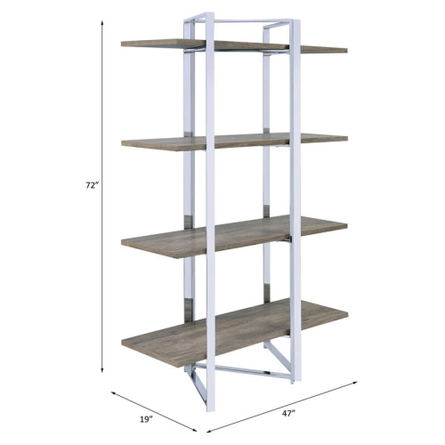 ACME Libby 4 Fixed Wooden Shelves Rectangular Bookshelf in Chrome Metal