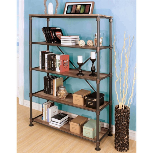 Furniture of America Gee Industrial Metal 4-Shelf Bookcase in Antique Black