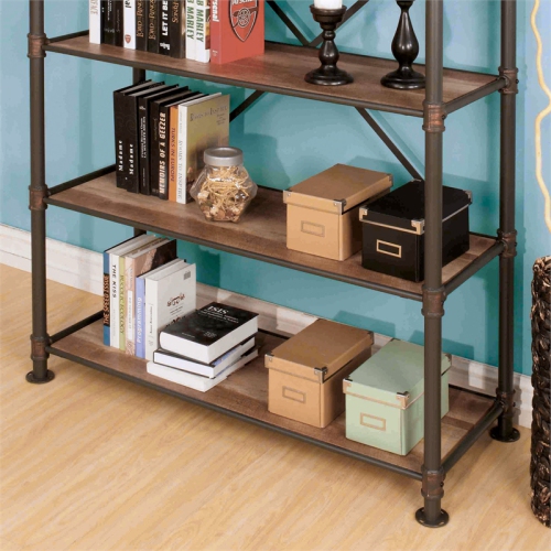 Furniture of America Gee Industrial Metal 4-Shelf Bookcase in Antique Black