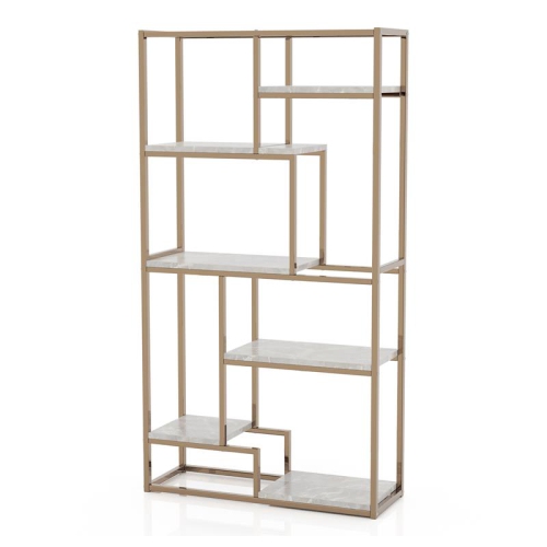 Furniture of America Evvi Contemporary Metal 6-Shelf Bookcase in Gold Champagne