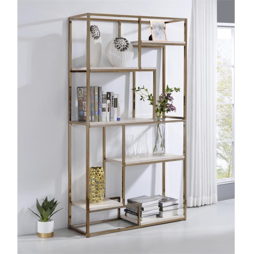 Furniture of America Evvi Contemporary Metal 6-Shelf Bookcase in Gold Champagne