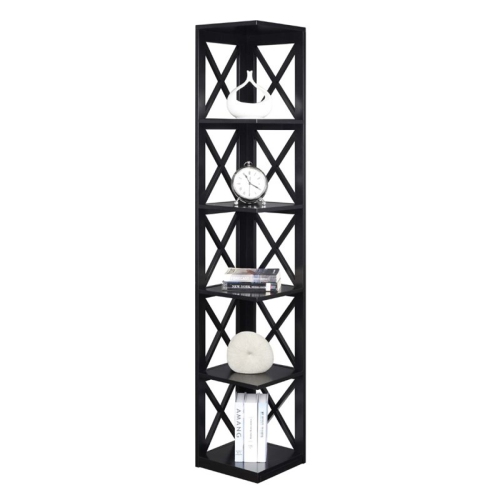 Pemberly Row 5 Shelf Corner Bookcase in Black Wood finish