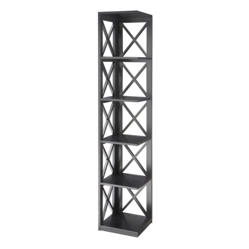 Pemberly Row 5 Shelf Corner Bookcase in Black Wood finish