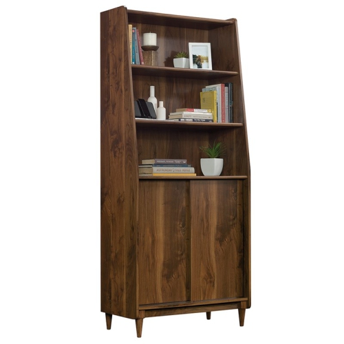 Pemberly Row Engineered Wood Wide Bookcase in Grand Walnut