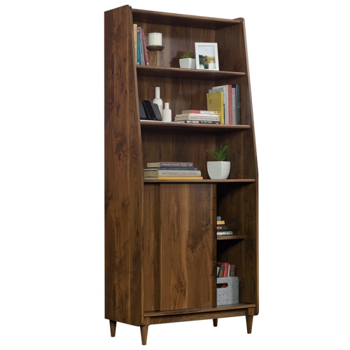 Pemberly Row Engineered Wood Wide Bookcase in Grand Walnut