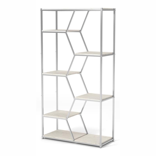 Furniture of America Hopple Metal 7-Shelf Bookcase in Chrome and White