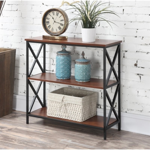 PEMBERLY ROW  Three Tier Bookcase In Metal And Cherry Wood Finish In Black