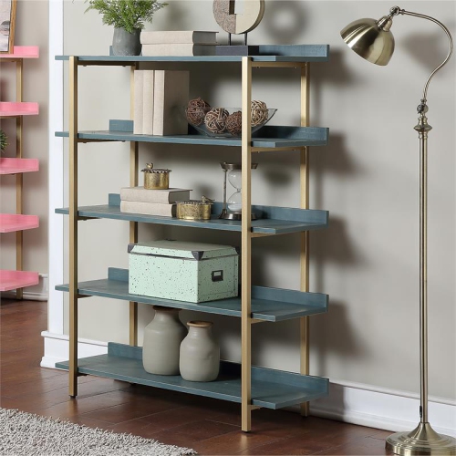 Furniture of America Teviot Contemporary Wood 5-Tier Bookshelf in Antique Blue