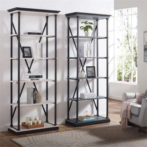 Furniture of America Toggin Industrial Metal 33-Inch Bookcase in Antique White