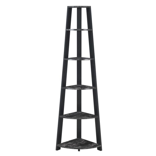 Newport FiveTier Corner Bookshelf in Black Faux Marble Wood Finish