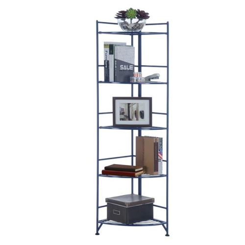 Convenience Concepts Xtra Storage Five-Tier Folding Corner Shelf in Blue Metal