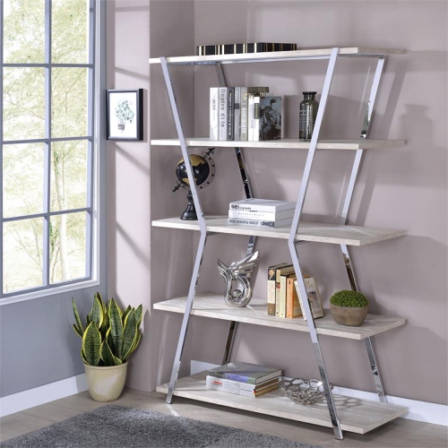 Furniture of America Ketano Contemporary Metal 4-Shelf Bookcase in Chrome