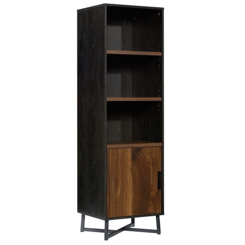 PEMBERLY ROW  Tall Bookcase With Door In Grand Walnut And Black