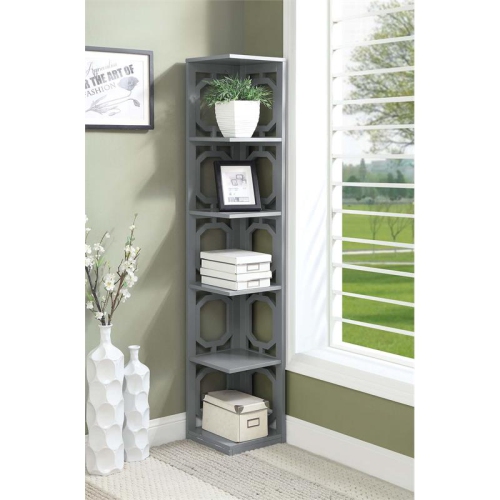 PEMBERLY ROW  Five-Tier Corner Bookcase In Wood Finish In Gray
