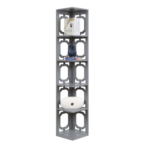 Pemberly Row Five-Tier Corner Bookcase in Gray Wood Finish