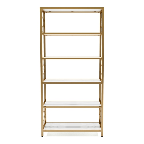 Furniture of America Abair Metal 5-Shelf Bookcase in White and Gold