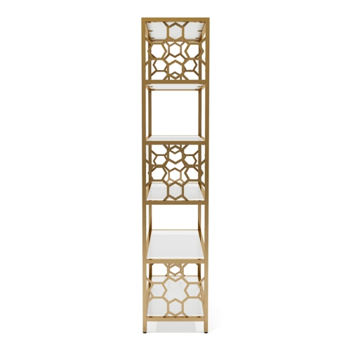 Furniture of America Abair Metal 5-Shelf Bookcase in White and Gold