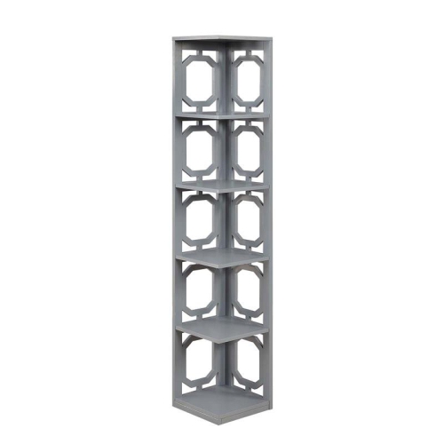 Convenience Concepts Omega Five-Tier Corner Bookcase in Gray Wood Finish