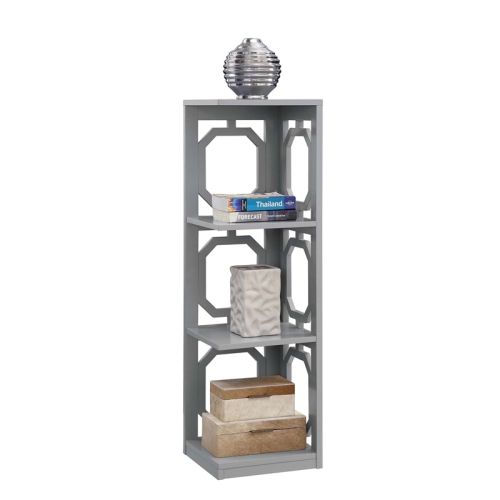 Pemberly Row Three-Tier Corner Bookcase in Gray Wood Finish