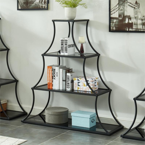 Furniture of America Kladden Industrial Metal 4-Shelf Bookcase in Sand Black