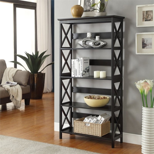 PEMBERLY ROW  5-Shelf Bookcase In Glossy Wood Finish In Black