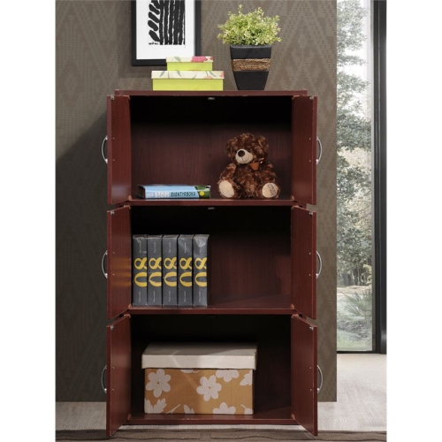 Pemberly Row 3 Shelf 6 Door Bookcase in Mahogany