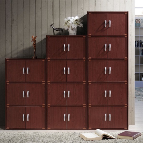 Pemberly Row 3 Shelf 6 Door Bookcase in Mahogany