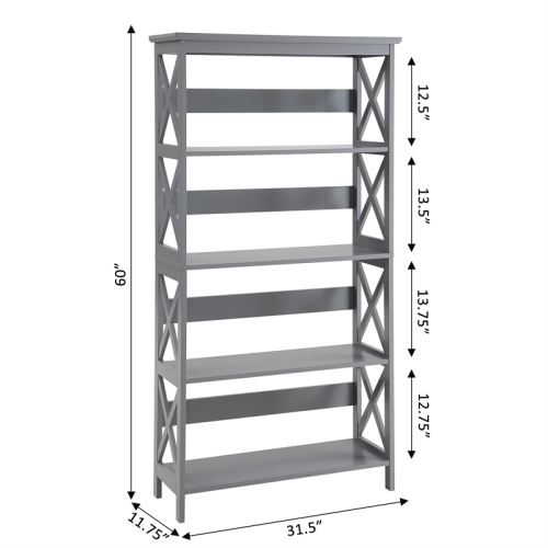 Convenience Concepts Oxford Five-Tier Bookcase in Gray Wood Finish