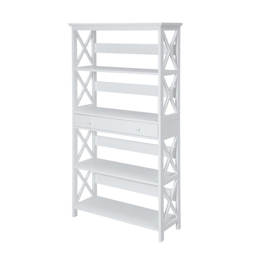 Pemberly Row Five-Tier Bookcase with Drawer in White Wood Finish