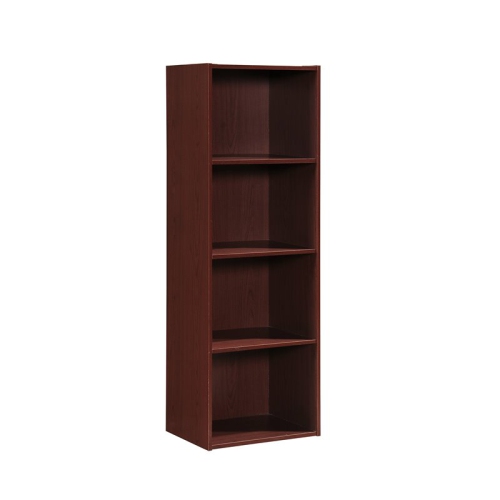 Pemberly Row Four Shelf Multi-Purpose Wooden Bookcase in Mahogany Finish