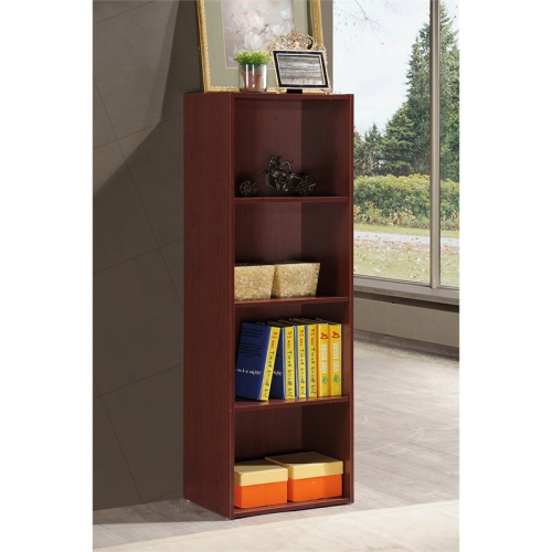 Pemberly Row Four Shelf Multi-Purpose Wooden Bookcase in Mahogany Finish