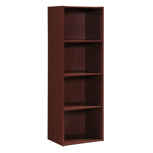 Pemberly Row Four Shelf Multi-Purpose Wooden Bookcase in Mahogany Finish